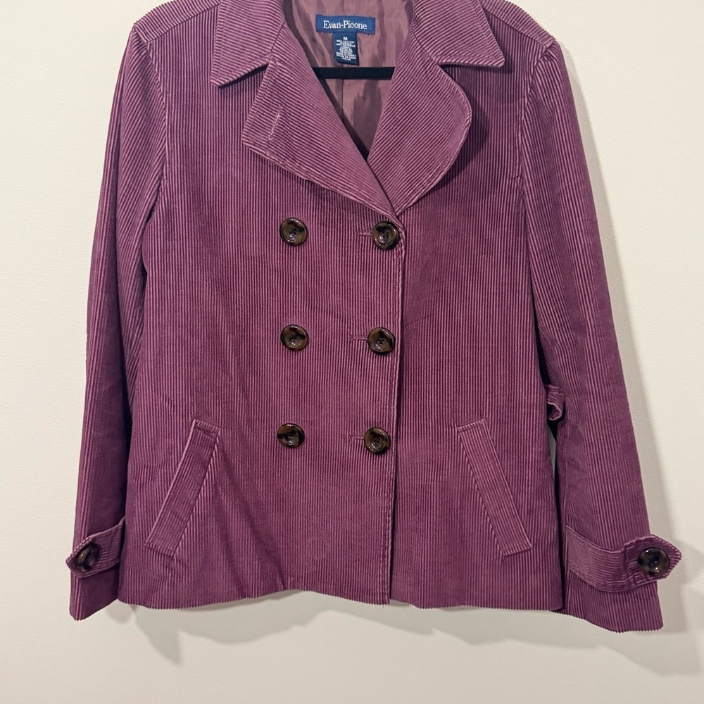 Evan-Picone Plum Corduroy Belted Jacket Women’s Medium Double Breasted